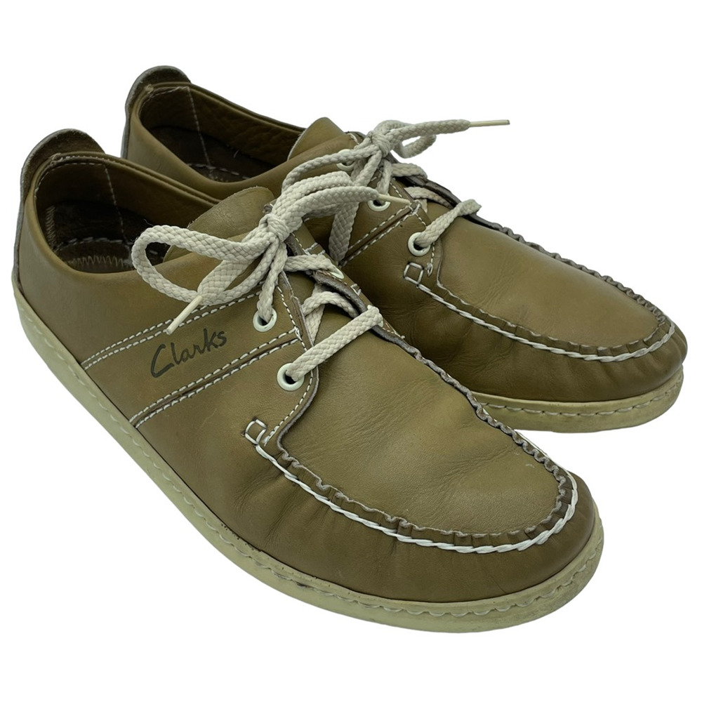 Clarks Womens Boat Shoes Brown Lace Up Low Wedge Moc Toe Walking Sportlites 9